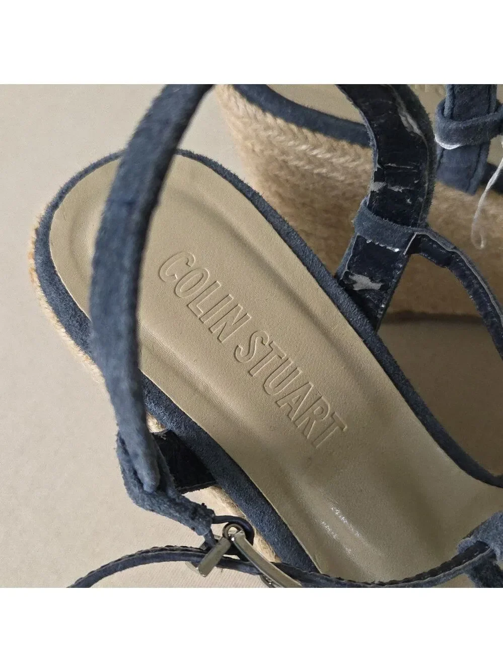 Colin Stuart Dark Blue Espadrille Sandals 8 M Blue Suade Wedge